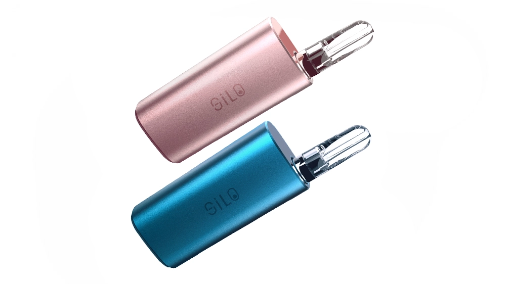 A pink and a blue CCELL Silo vape batteries