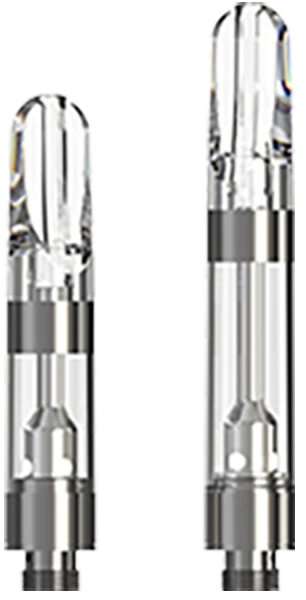 A pair of CCELL M6T cartridges with silver mouth pieces.