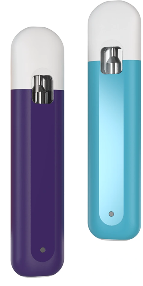 A purple and a light blue CCELL listo disposable vape next to each other