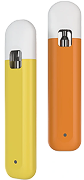 A yellow and an orange CCELL Listo disposable vape next to each other.