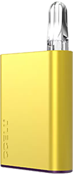 A yellow CCELL palm vape battery